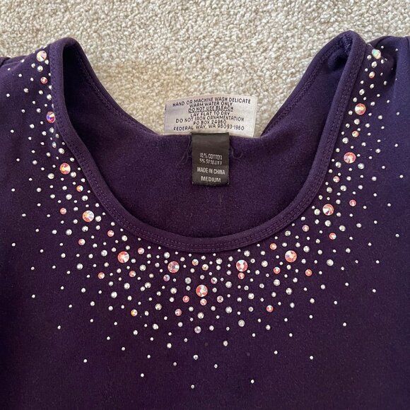 Y2K 90s Christine Alexander Cotton Rhinestone Purple Top - Picture 5 of 8